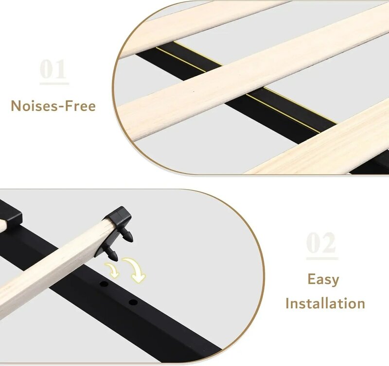 Bed Frame with 4 Storage Drawers and Type-C & USB Ports, Minimalist Geometric Wingback Headboard & Rivet Design