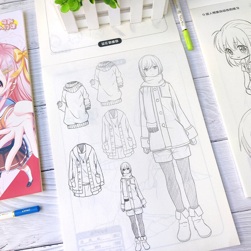 Cuaderno de bocetos de elemento secundario de cómics de borretráctil, cuaderno de bocetos blancos de dibujo de personaje de anime dibujado a mano, novelas gráficas