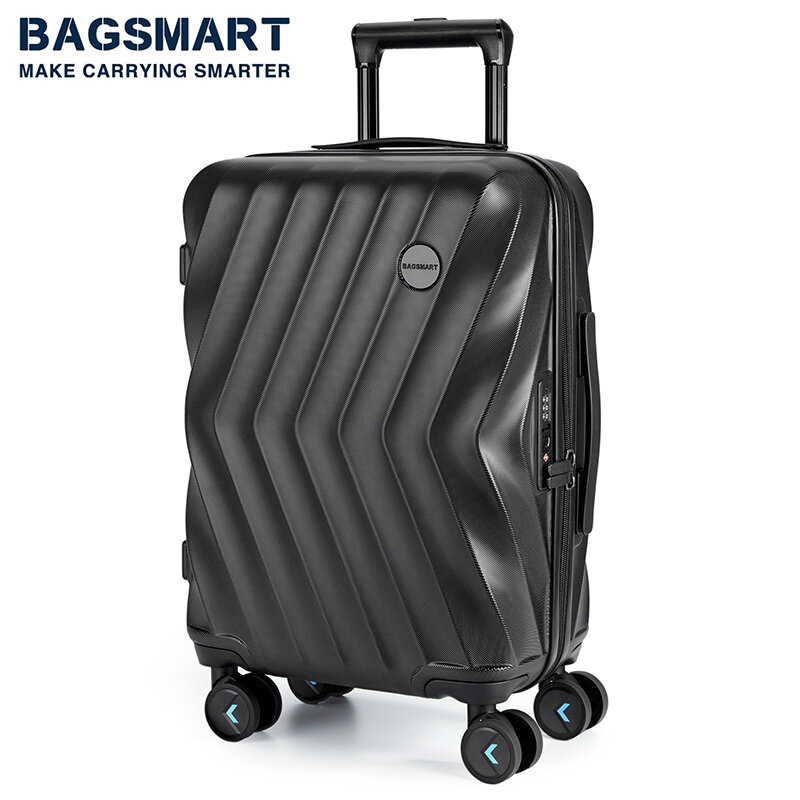 BAGSMART koper pegangan lebar pria, koper berpergian ringan dengan roda putar untuk berpergian 20 inci untuk PC kabin