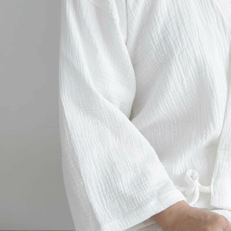 Hanbok blanc pur de style chinois, robe de pyjama Homewear, vêtements zen, coton de style ancien, longueur supplémentaire de 135cm