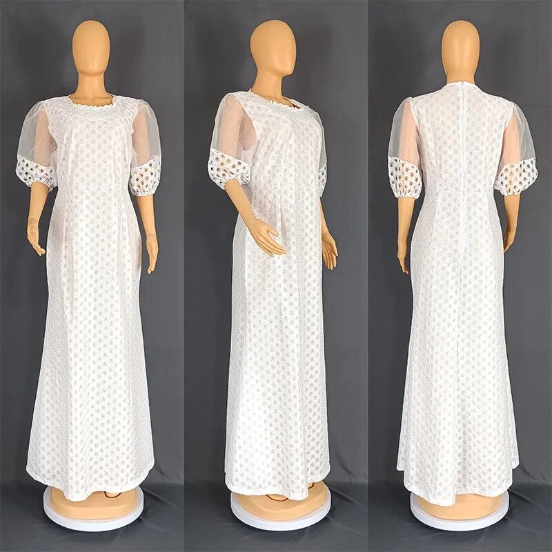 African Dresses For Women Elegant Hollow Out New Muslim Fashion Abayas Dashiki Robe Kaftan Long Maxi Dress One Piece 2023