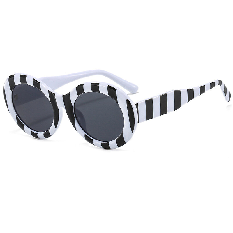 Kacamata Hitam Wanita Oval Cetak Garis-garis Zebra Retro Kacamata Hitam Bulat Klasik Kacamata Mewah Pria 2022 Baru Oculos De Sol UV400
