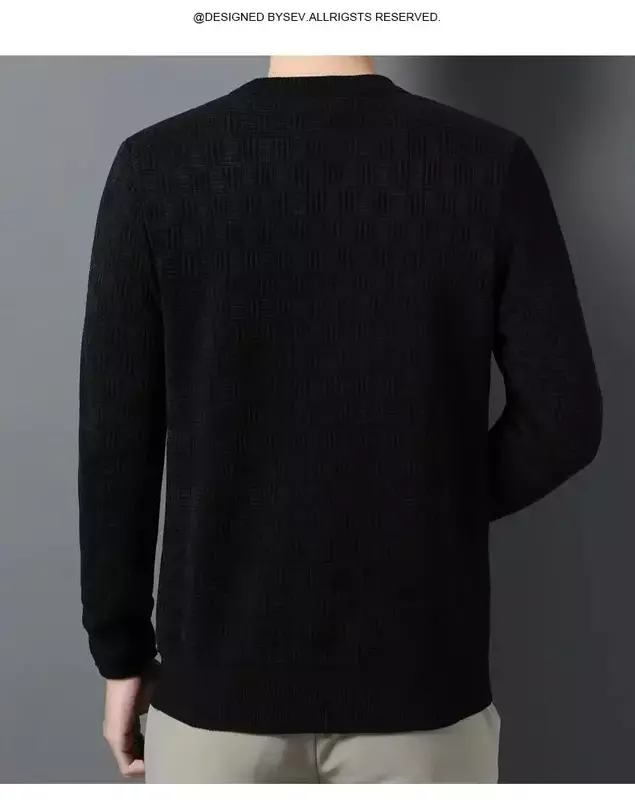 Suéter de jacquard tridimensional masculino espesso, gola redonda de alto grau, blusa casual quente, pulôver de malha, novo