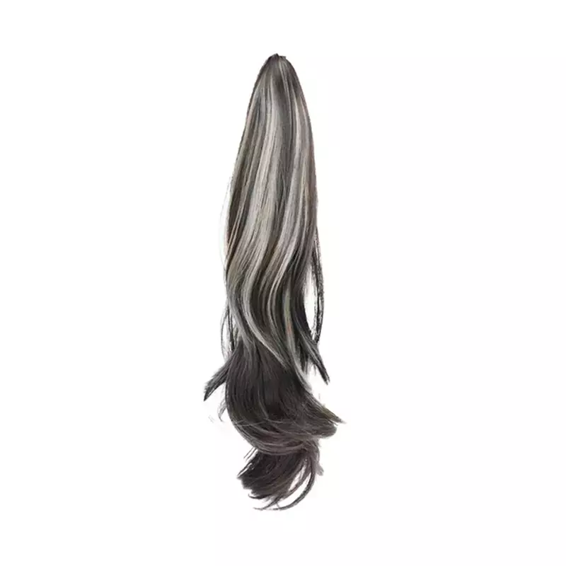 Wig keriting panjang 35-50cm, Wig rambut alami wanita, Wig ekstensi rambut sintetis ekor kuda klip cakar, Wig mode dengan klip