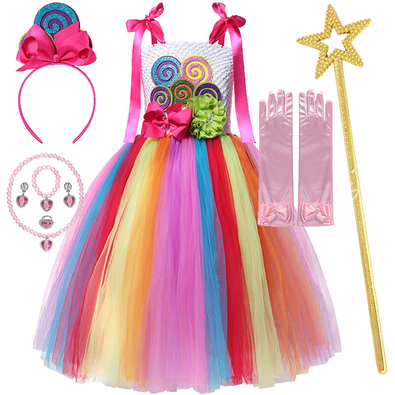 Purim Candy Princess Dress Baby Girls Carnival Costumes Children Flower Unicorn Rainbow Clothes Purim Party Clothings 3-10 Years