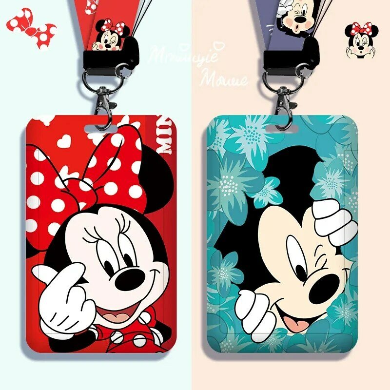Disney Women's lanyard Card Holders Cartoon 3D Expansion Card Case Mickey Mouse Pooh Bear Bank ID Badge Holders Bags for Girls