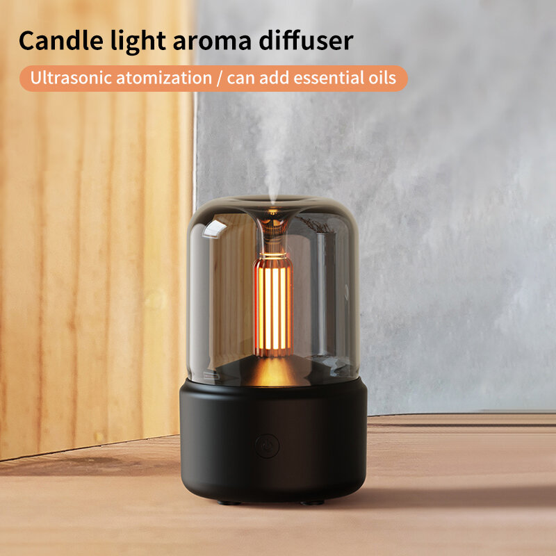 Difusor portátil do óleo essencial do aroma do USB, névoa fresca, luz da vela, mini humidificador do ar, H2o