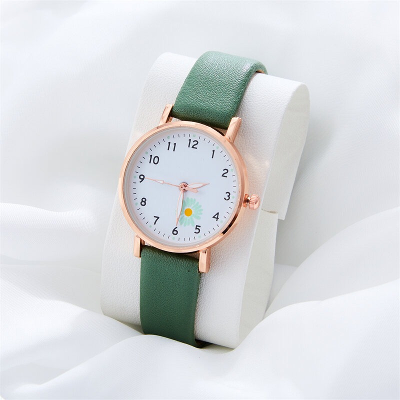 นาฬิกาควอตซ์แฟชั่นสายคาดเดซี่ขนาดเล็กนาฬิกาผู้หญิงดิจิตอลเรียบง่ายแบบเฉพาะกลุ่มของผู้หญิง