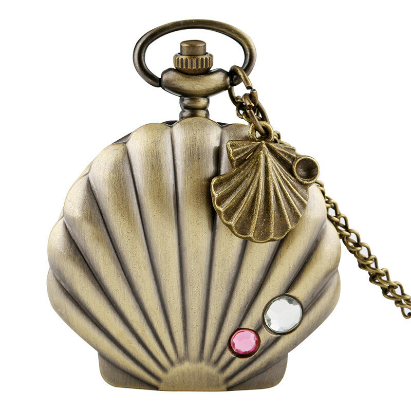 Steampunk Shell orologio da tasca Full Hunter movimento al quarzo maglione collana catena arabo numero Display orologio retrò orologio