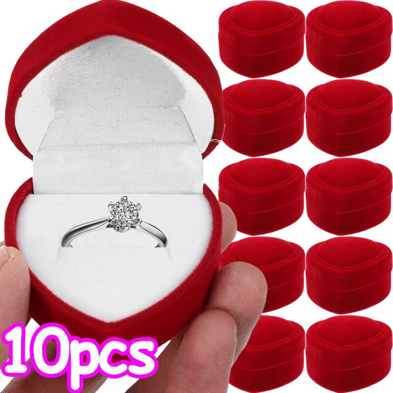 صندوق مجوهرات على شكل قلب أحمر مخملي ، حافظة الخاتم ، حالات عرض القرط ، صناديق حامل ، منظم المجوهرات ، علبة خاتم الزواج ، 1 قطعة ، 10 قطعة