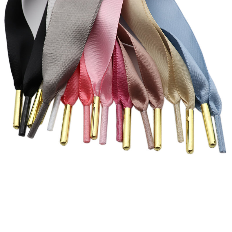 22MM Wide Colorful Ribbon Shoelaces com Golden Metal Dica para Laces End Satin Personalização Instalação Gratuita Zapatillas Mujer