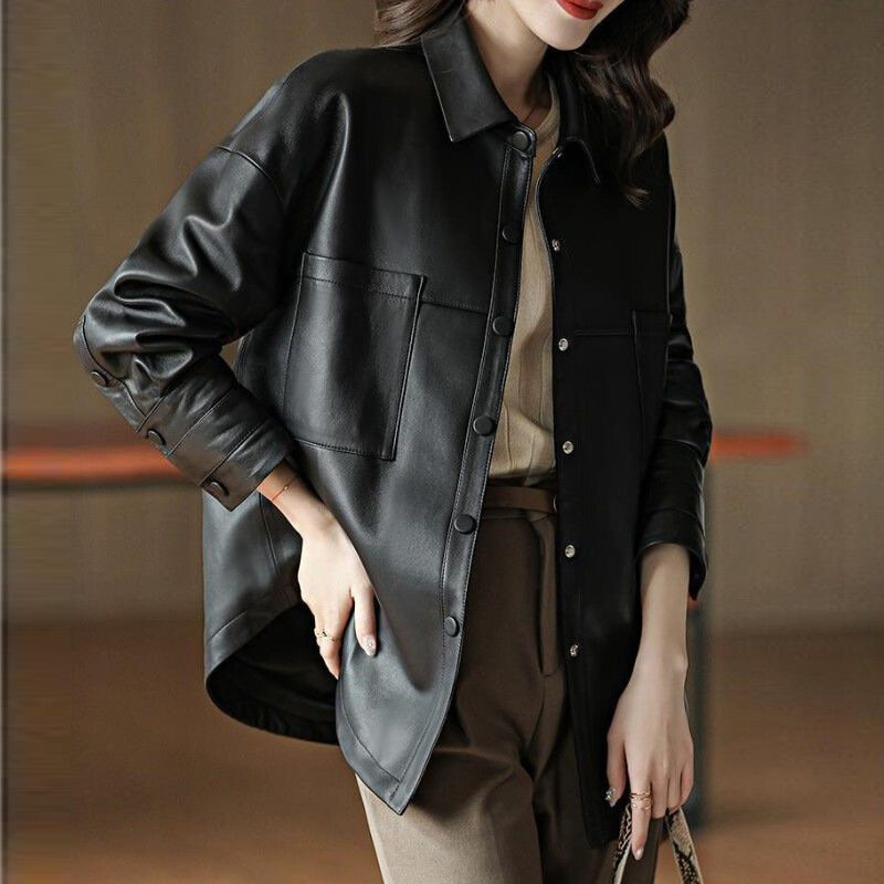 AYUNSUE Genuine Leather Jacket Women Loose Leather Jackets for Women 2023 Real Sheepskin Coat Korean Fashion jaqueta de couro