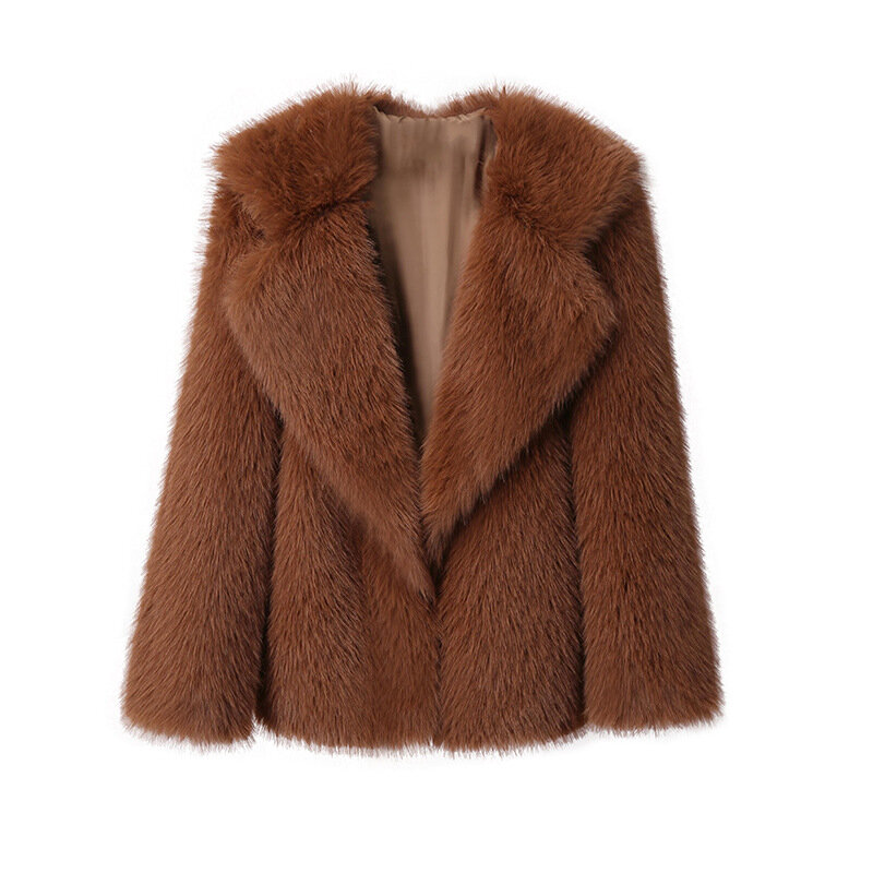 Casual Simple Solid Color Fur Women Coats Fashion Loose Turn-down Collar Long Sleeve Thicken and Warm Female Faux Fur Jackets