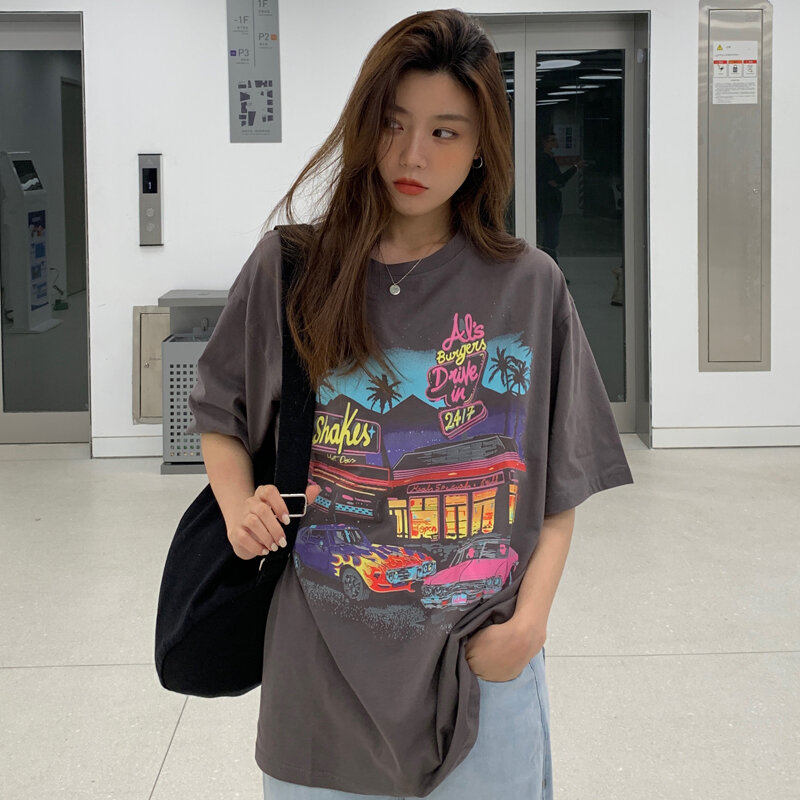 Camiseta de manga corta para mujer, Camiseta holgada de estilo Harajuku, estilo hip hop que combina con todo, versión coreana, 2022