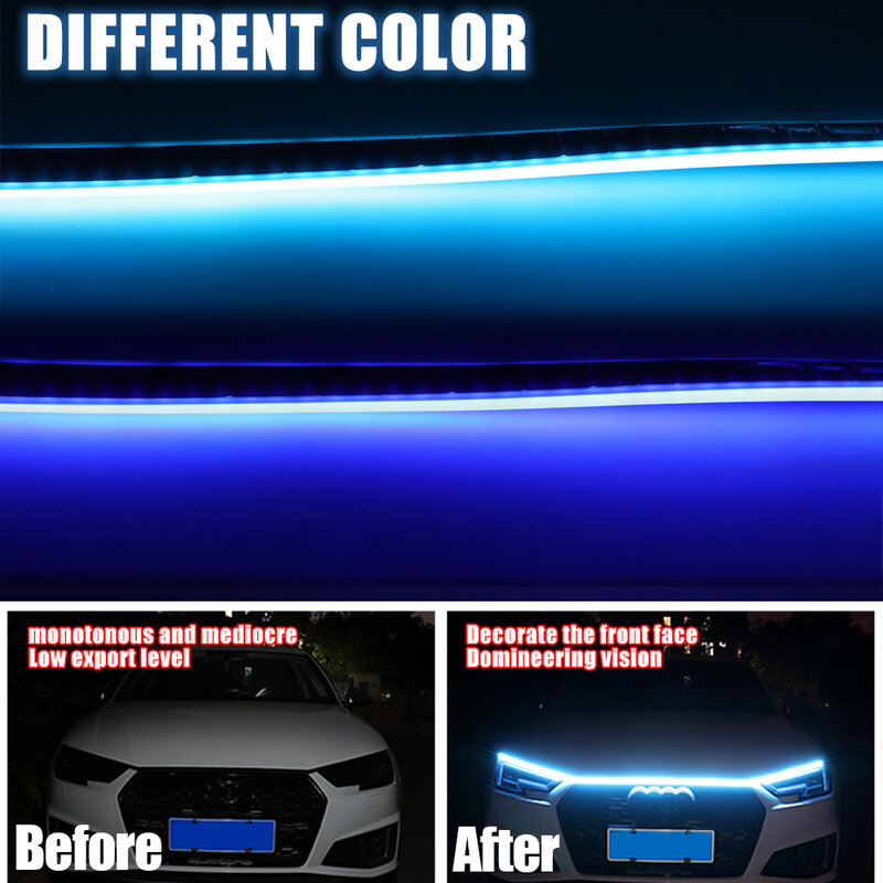 Digitalização Começando LED Car Hood Light Strip, Lâmpada Decorativa Flexível, Luzes Diurnas, Auto Farol Tiras, Montagem Do Carro, DRL