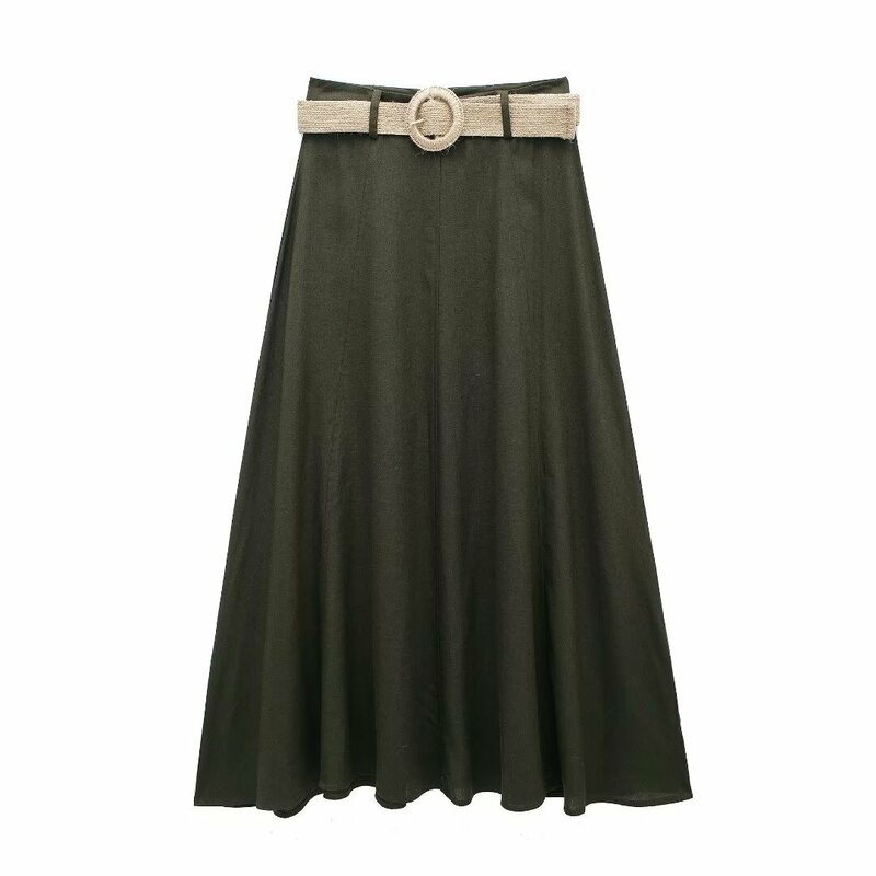 Rok panjang menengah retro musim panas untuk wanita rok kasual elegan warna solid pinggang tinggi rok cape Harajuku chic rok A-line serbaguna