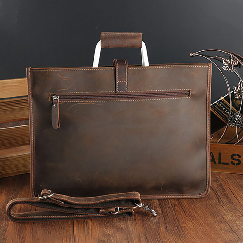 Tas koper untuk pria kulit sapi asli Crazy Horse tas jinjing Laptop eksekutif tas tangan bahu bisnis pria Messenger tas persegi