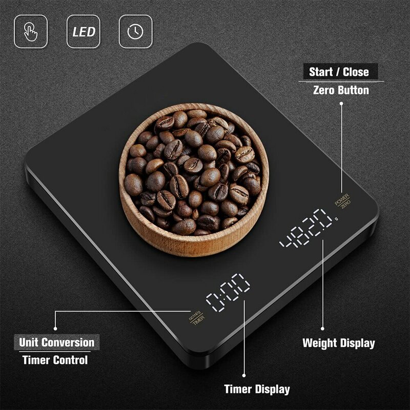 Digitale Kaffee waage mit Timer LED-Bildschirm Espresso USB 3kg max. Wiegen 0,1g hochpräzise Maßnahmen in oz/ml/g Küchen waage