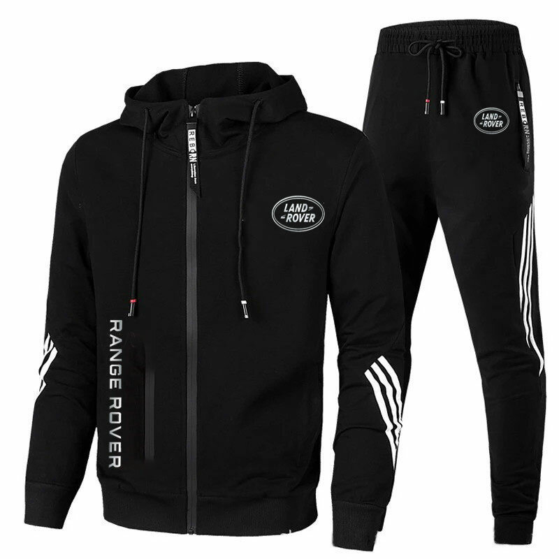 Jaket Jogging bertudung pria, Set Sweater kasual merek untuk laki-laki musim gugur + celana 2 buah pakaian olahraga hip-hop terbatas