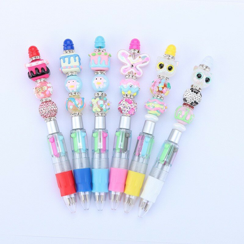 13pcs New 4-color Refill Beaded Ballpoint Pen DIY Beadable Pens Student Stationery Plastic Gift Pen School Office Pen Supplies
