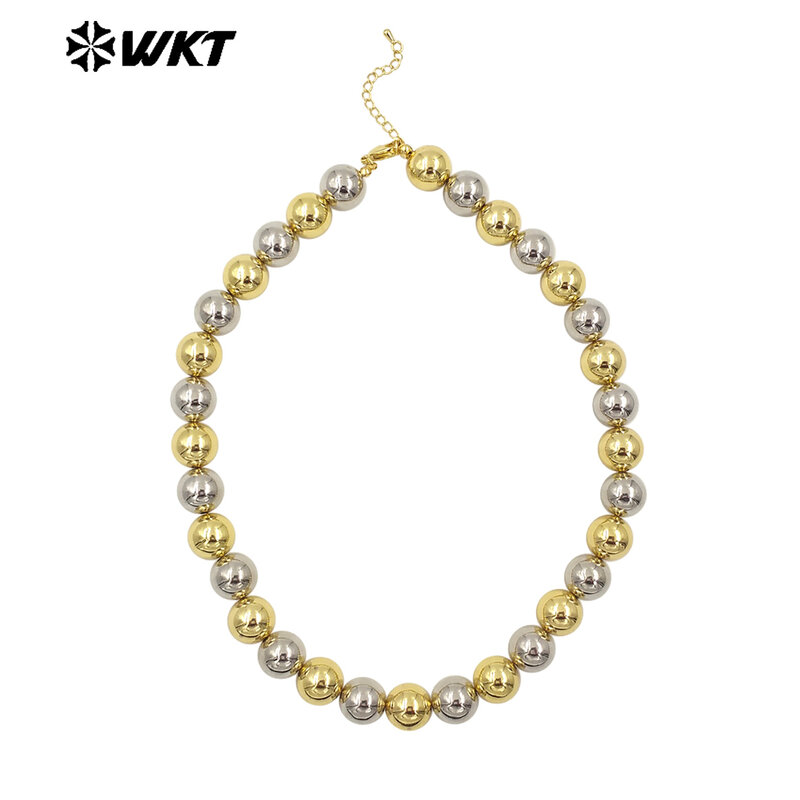 Beads mistos de dois tons com pérola redonda, 18K, acessórios elegantes e modernos, colar curto, WT-JFN11