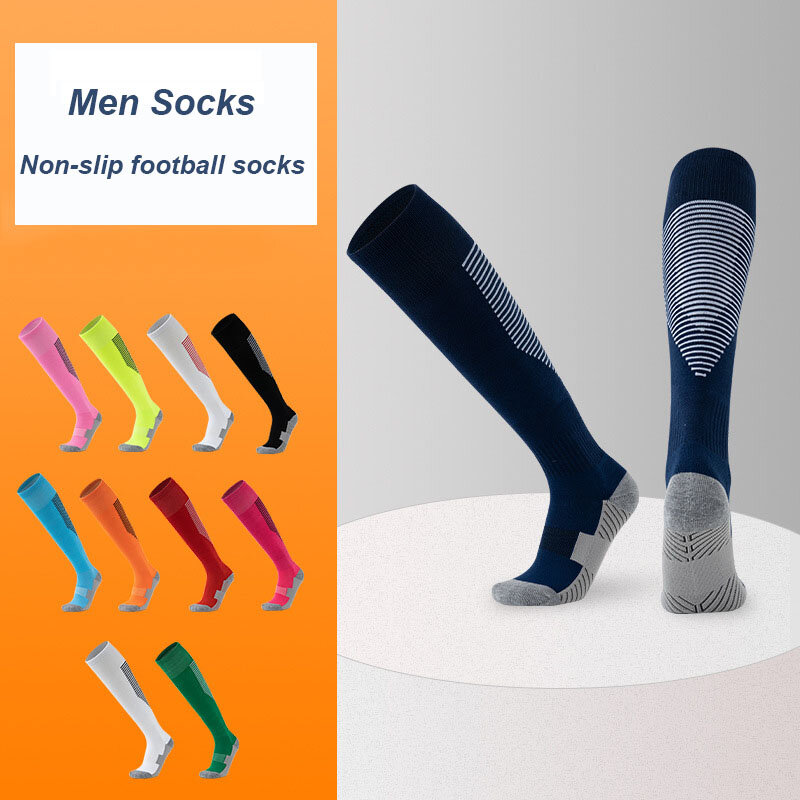 1 pares meias de futebol masculino com meias de fundo de toalha grossa sobre o joelho adulto meias esportivas não-deslizamento quente confortável meias