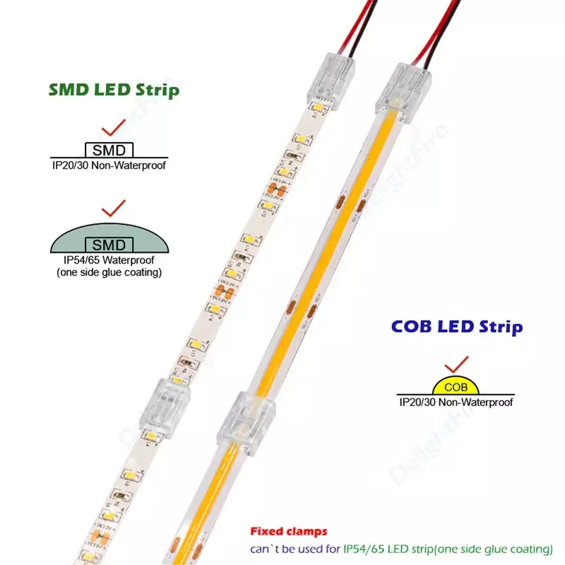 Conector COB de 2 pines, cable de extensión de Terminal de tira LED de 5mm, 8mm y 10mm, conectores LED, Clips fijos para luces LED COB 2835 5050 SMD