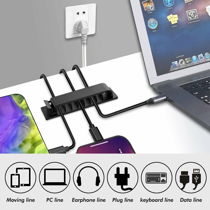 ケーブルオーガナイザー-自己接着ケーブルクリップ,USBケーブル管理クリップ,家庭用デスクトップウォールコード,ワイヤーワインダー