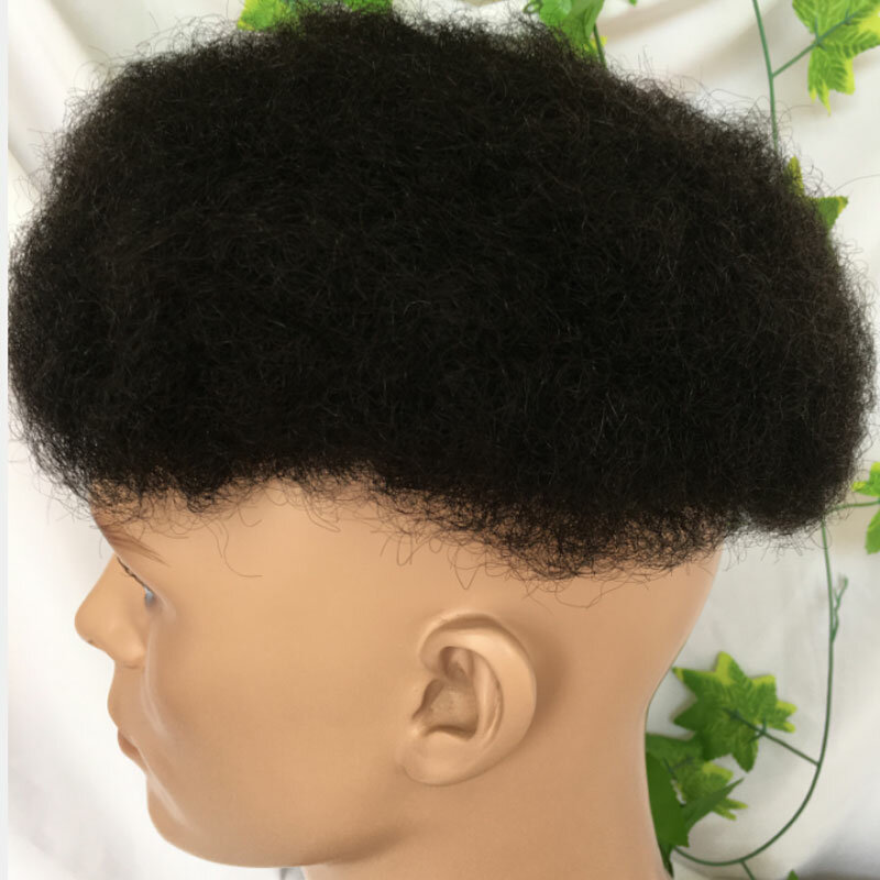 Мужские волосы, афро Искусственные парики, парик, 100% человеческие волосы, сменный парик для афроамериканских 10x8, основной размер 1B цвет