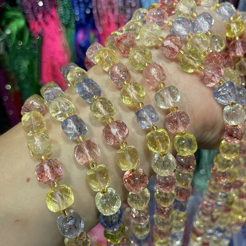 FPPJ-Perles Naturelles Multicolores Carrées en Topaze, pour la Fabrication de Bijoux, Collier de 38cm, 4/8mm, 1 Chaîne, Vente en Gros