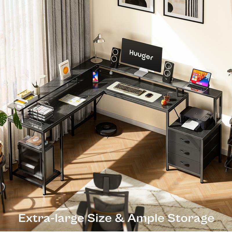 Uuger-mesa em forma de l para casa e escritório, com suporte para impressora e monitor, grande espaço de armazenamento