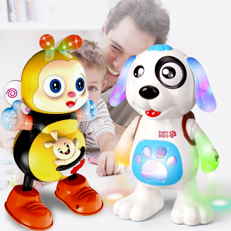 Robot Elektronik Mainan Anjing Lampu Musik Tari Berjalan Lucu Hadiah Bayi 3-4-5-6 Tahun Mainan Anak-anak Balita Hewan Anak Laki-laki Perempuan Anak-anak