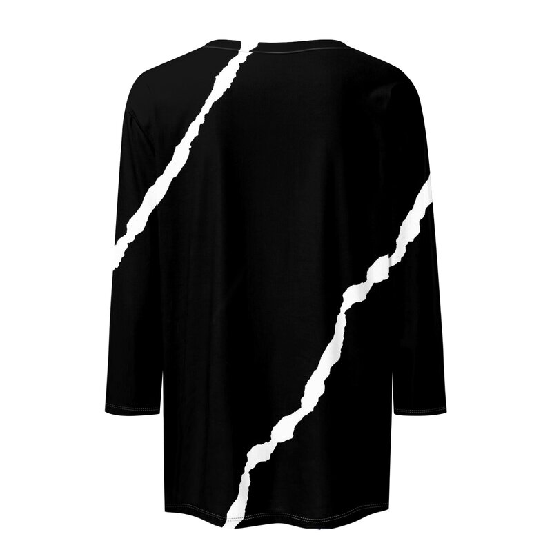 Kemeja lengan 3/4 Atasan Wanita kaus kasual longgar leher bulat atasan kaus motif bunga atasan Pullover wanita 2024 жу cuaca