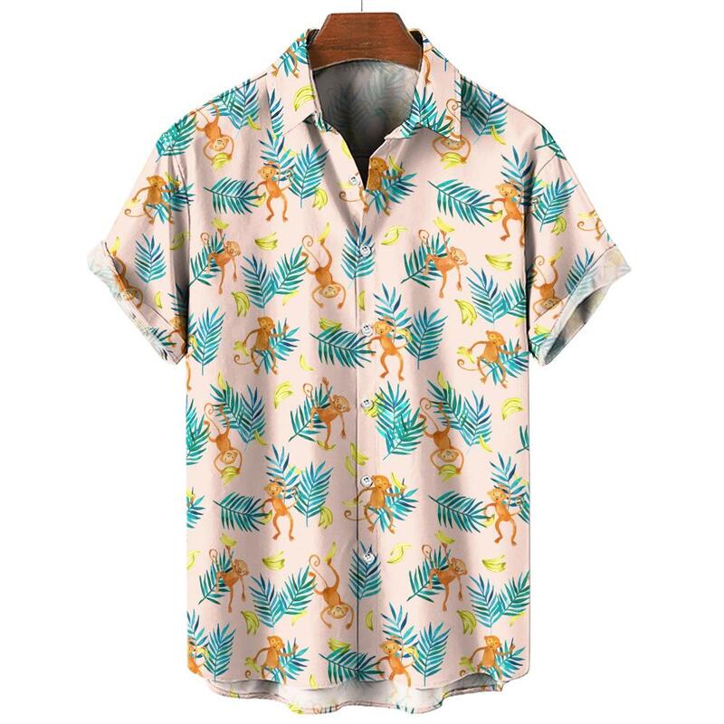 Chemises à manches courtes pour hommes, College 3D, graphiques de singe, style hawaii, mode unisexe, aloha, été, 2024