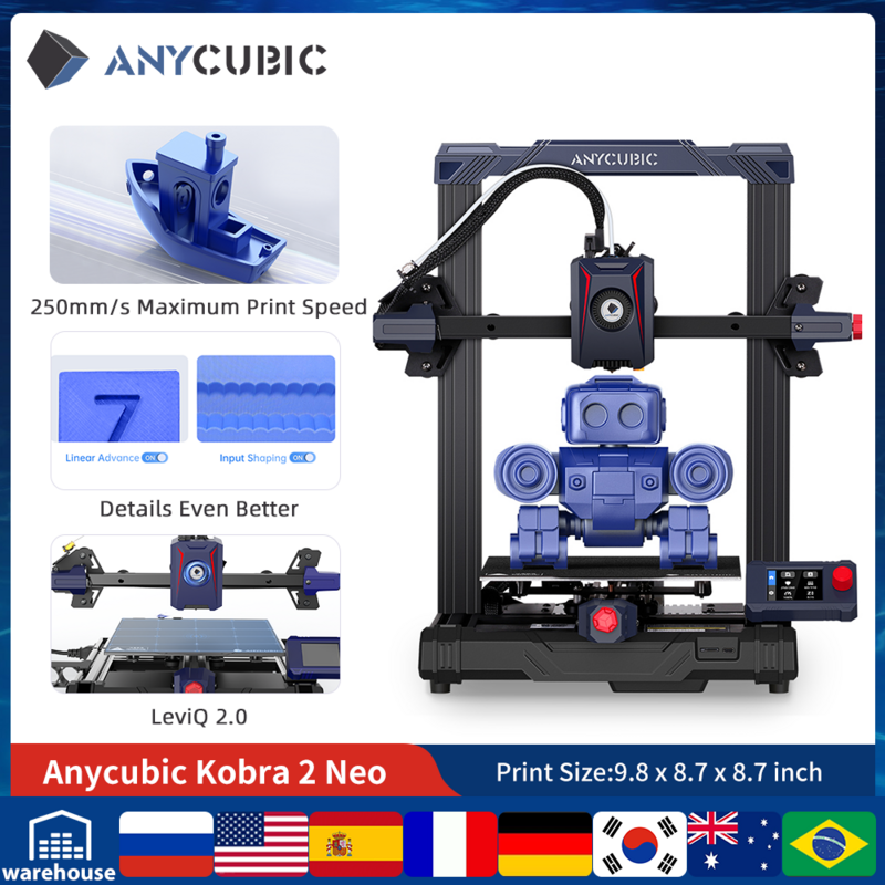 ANYCUBIC-Impressora 3D de Nivelamento Automático, KOBRA 2 NEO, FDM, Tamanho de Impressão 220x220x250mm, 25 Pontos