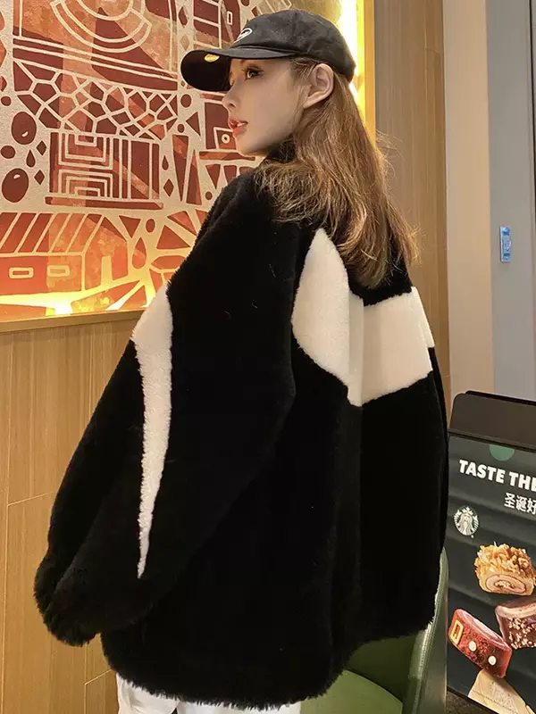 Mantel Wanita Musim Gugur Musim Dingin Mantel Geser Domba Pakaian Wanita Mantel Wol Kasual Jaket Bulu Wanita Hangat Korea Casaco Feminino Lq