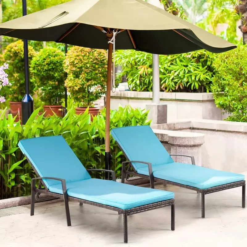 Pátio Chaise Lounge Chair Set com Almofada Espessada, Cadeiras de Praia, Outdoor Camping Móveis, 4 Pcs