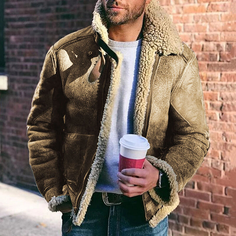 Мужское слитное теплое пальто из искусственного меха, зимняя утепленная мягкая плюшевая куртка на молнии, 2024