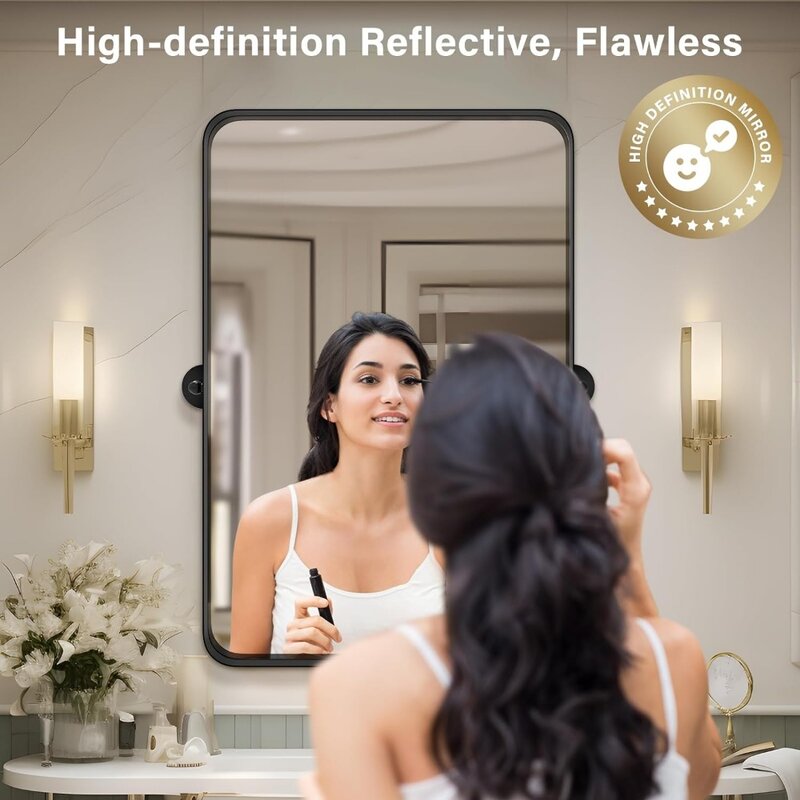 Miroir de courtoisie réglable HOMirrors, 24 "x 36", acier inoxydable, rectangulaire, arrondi 256, miroir rectangulaire, brossé