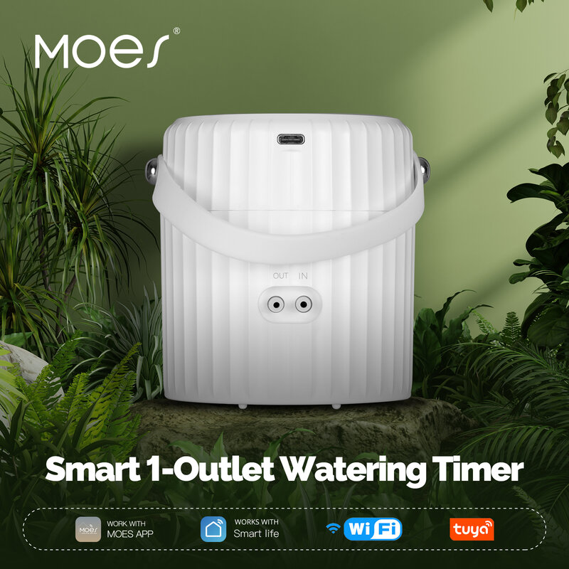 MOES Tuya jam tangan cerdas WiFi, 1-Outlet pengatur waktu pompa air sistem irigasi alat taman desain Sprinkler Mode otomatis Manual