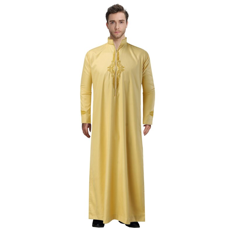 New Middle East Turkey Men Jubba Thobe Muslim Islam Fashion Stand Collar Robe Saudi Arabia Dubai Daily Solid Color Kaftans