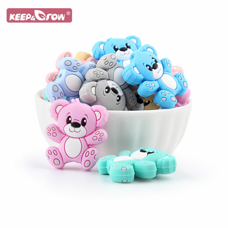 TeWindsor-Perles de dentition en silicone pour bébé, ours, animal de dessin animé, clips de sucette, jouets, accessoires pour bébé, 5 pièces, 20 pièces, 50 pièces par lot