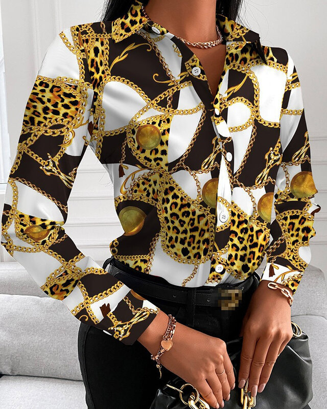 Blouses for Women Casual Collar Button Down Shirts Colorful Vintage Print Tops Loose Long Sleeve Dressy Shirts Sexy Tops Camisas