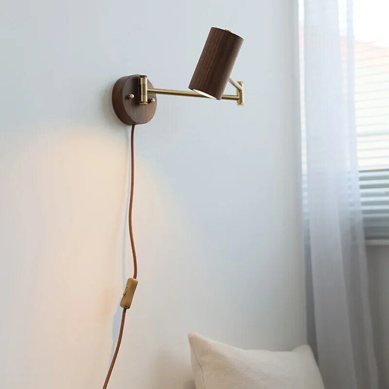 Luces de pared de brazo largo oscilante estilo Wabi sabi con interruptor, lámpara de pared de lectura de brazo plegable ajustable para estudio, dormitorio, decoración de cabecera