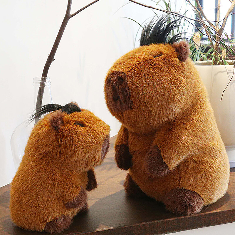 Kawaii kreatif Capybara mainan boneka hewan boneka lembut berbulu Capybara bantal lempar untuk hadiah Natal Anak laki-laki perempuan