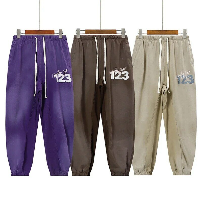 Pantalones de algodón con estampado de letras y logotipo para hombre y mujer, pantalón informal de gran tamaño con cordón, Estilo Vintage, RRR123