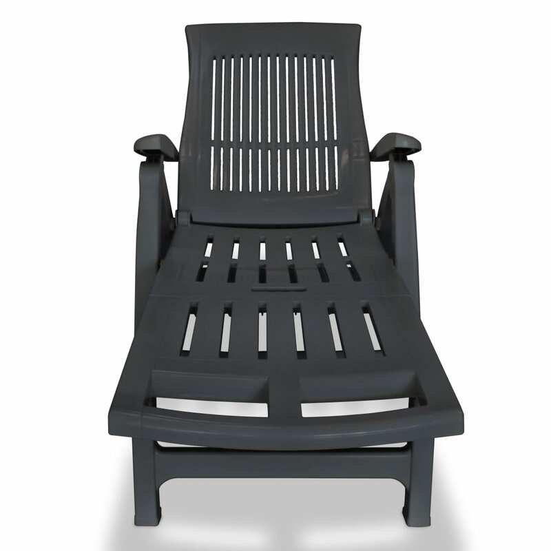 Espreguiçadeira com apoio para os pés, cadeira reclinável de jardim de plástico, mobiliário de pátio antracite 72x195x101 cm