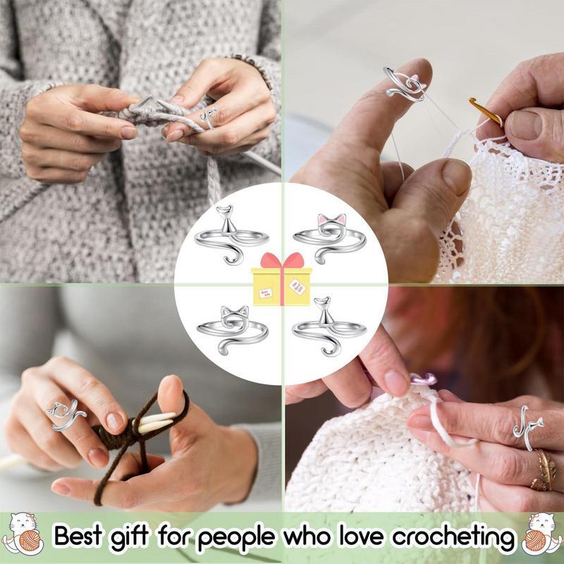 Crochet Rings for Crocheting 3pcs Cat Ears Crochet Yarn Ring Cute Crochet Ring Thread Ring Smooth Yarn Guide for Mother's Day