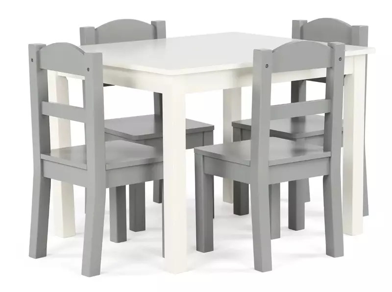 Conjunto de mesa e cadeiras Humble Crew Springfield, madeira, branco e cinza, 5 peças