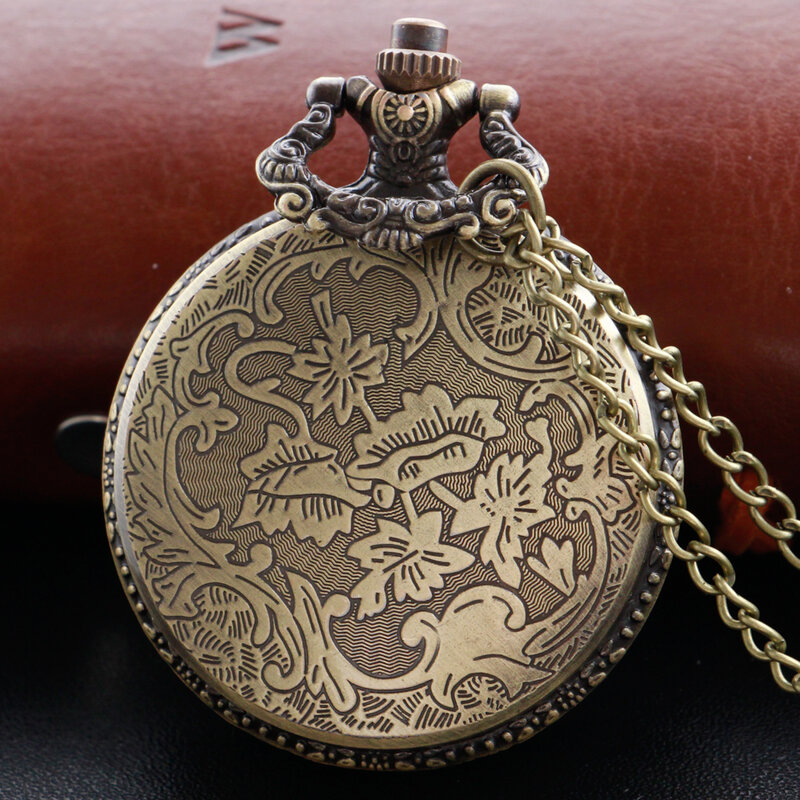앤티크 할로우 양각 쿼츠 포켓 시계, 청동 빈티지 포브 체인 펜던트 액세서리, 최고의 생명의 나무, 남성용 선물